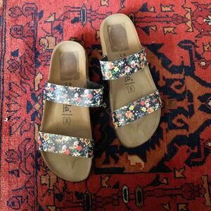 Betula by Birkenstock Black Floral Double Strap Slip-On Sandals Size 8 US